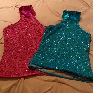 Pink and teal sequin tops